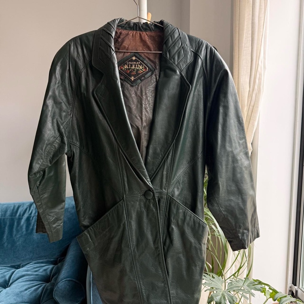 Vintage 80s Charles Klein Women’s Green Genuine Leather Jacket M